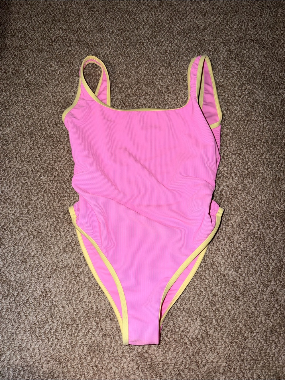 Women’s LainSnow Pink One-Piece Swimsuit with Yellow Trim